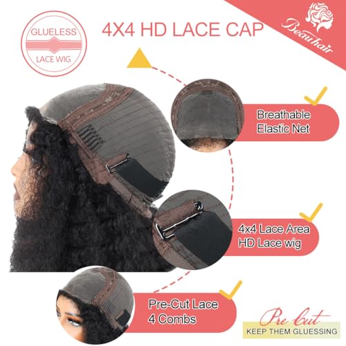 4C Edges 24 Inch Kinkycurly Wig Human Hair Lace Wigs Glueless Wigs Human Hair Pre Plucked Brazilian Afro Culry Wig Lace Closure Wigs for Black Women Virgin Hair
