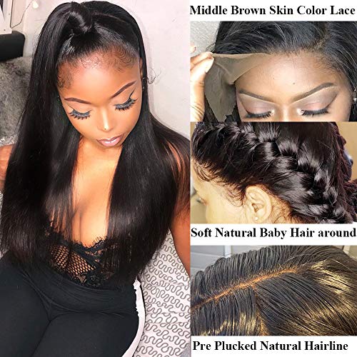QTHAIR 16A Brazilian Straight Human Hair Bundles with Frontal(16 18 20+14,Natural Black) Brazilian Straight Virgin Hair with 13x4 Lace Frontal 100% Unprocessed Human Hair Weave with Frontal