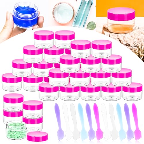MotBach 40Pack 15g Small Plastic Cosmetic Containers with Lids, 15gram Plastic Makeup Containers Jars with Spatulas, 15ml Sample Jars Travel Size Containers for Toiletries Lip Balm Cream Slime Lotion