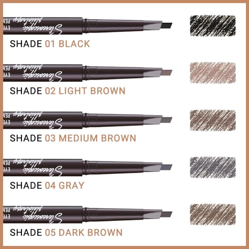 12 Pcs Ultimate Eyebrow Retractable Definer Pencils,Dual-Sided Natural Soft Textured Eyebrow Pencil, for Daily Look Eyebrow Makeup,Brow Brush,Fine Tip (12Pcs-Dark Brown-Retractable Triangle)