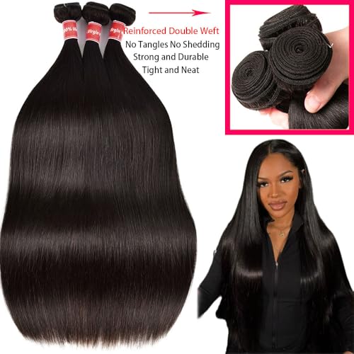 12A Bundles with Closure Human Hair Straight 3 Bundles with Lace Closure 100% Unprocessed Brazilian Human Hair Bundles with Closure Straight Hair Weave Bundles with Closure Human Hair 20 22 24+18