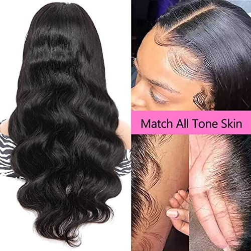 DMS Lace Front Wigs Human Hair Wigs for Black Women 13x4 HD Lace Front Wig Pre Plucked 180% Densty Lace Front Body Wave Wig Glueless Hair Natural Black Color (26 Inch)
