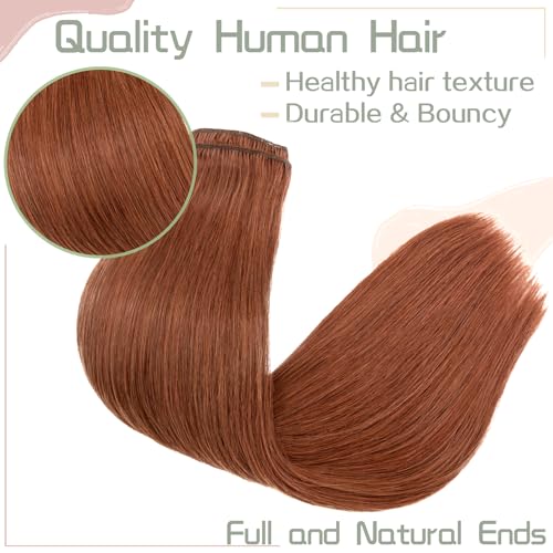 S-noilite Clip in Hair Extensions Real Human Hair Double Weft Thick 100% Remy Human Hair for Women Full Head 8 Pieces 18 Clips Straight (20 Inch - 150g,Dark Auburn (#33))