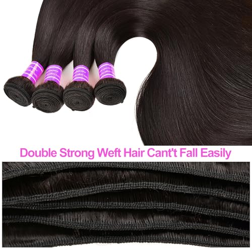Straight Bundles Human Hair 24 26 28 30 Inch 4 Bundles Straight Hair 10A Double Weft Hair Extensions for Black Women 100% Unprocessed Virgin Human Hair Weave Natural Black