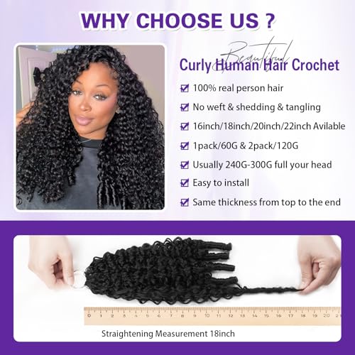 Burmese Curly Human Crochet Hair 20 Inch 120g Human Feather-Line Invisible Crochet Hair Pre Separated Knotless Crochet Human Hair For Braiding Twist