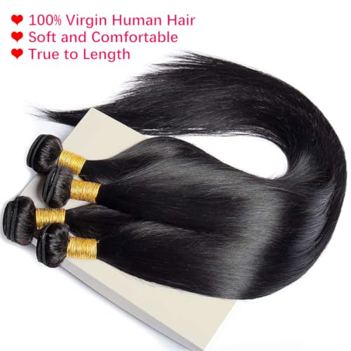 Hair Bundles Straight Bundles Human Hair 100% Unprocessed Virgin Brazilian Raw Remy Human Hair 3 Bundles 22 24 26 Inches Straight Human Hair Weft Natural Black Color for women
