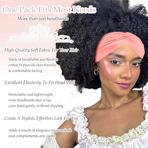 Wide Headbands for Women Cute Boho Headband Solid Color Knotted Turban Head Bands Soft Hair Wraps Pink Head Scarf Fashion Turban Hairband Black Scarf Headband For Women¡¯s Hair Accessories