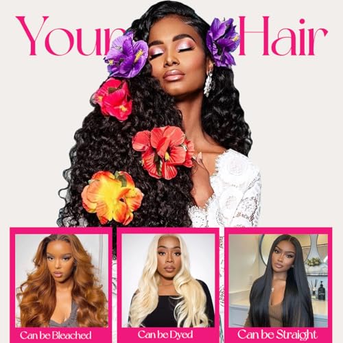 Deep Wave Bundles Human Hair 4 Bundles (20 22 24 26 inches) 12A Virgin Curly Bundles 100% Human Hair Deep Wave Bundles Deep Curly Weave 4 Bundles Natural Black