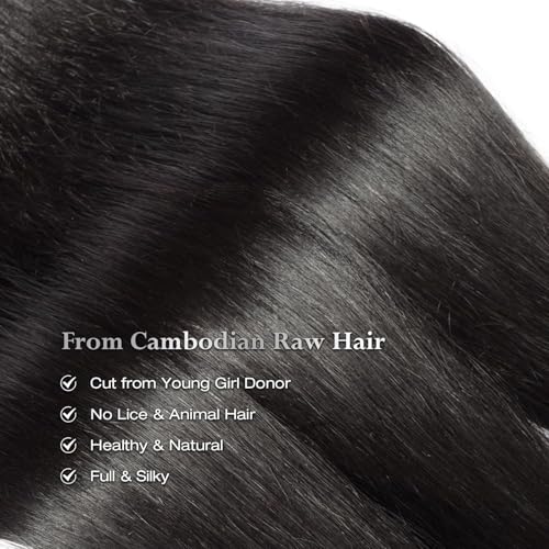 ASHINE Human Hair Bundles Body Wave Straight, Unprocessed Cambodian Raw Hair Bundles for Women Natural Black 18 20 22 Inch, Keep Soft and Silky After Multiple Washes
