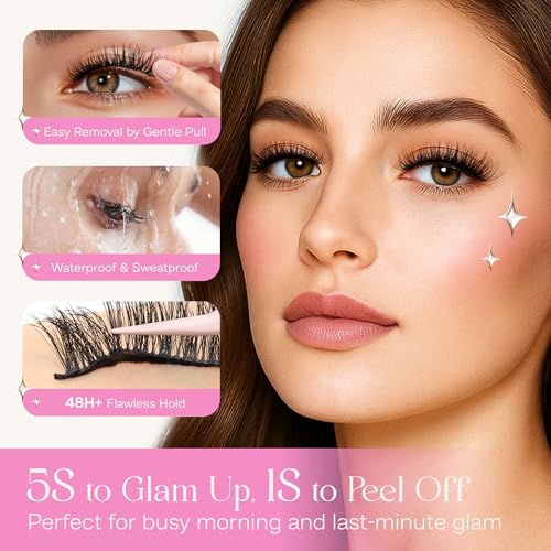 CALAILIS Self Adhesive Eyelashes 5 Pairs Natural Look Press On Lashes No Glue Need Eyelashes Reusable Cat Eye Wispy Self-adhesive False Lashes with Replacement Adhesive Strips (C122)