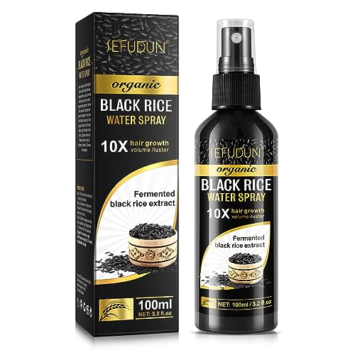 Organic Black Rice Water Spray for Hair Growth, A Solution with Castor Oil & Ginger Root Extract for Thicker, Fuller Hair, Targets Hair Loss and Repairs Damage 100ml/3.2 fl.oz (1 PC)
