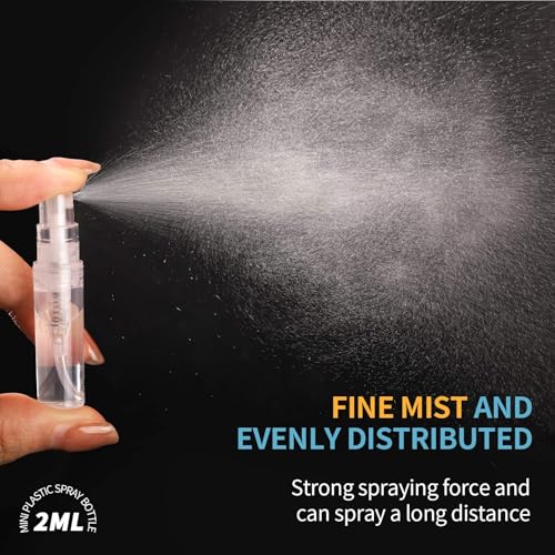 Fandamei Mini Spray Bottle, 60PCS 2ml Mini Clear Plastic Spray Bottle Empty, Fine Mist Refillable Mini Perfume Bottle. Small Empty Sample Containers Bottle. 2ml, 60 Pack, Clear, FANL-093