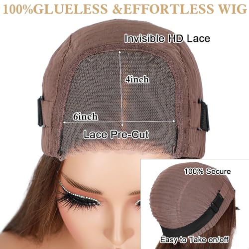 32 Inch Chocolate Brown Body Wave Glueless Wig Human Hair Pre Plucked Pre Cut Glueless Lace Front Wig Ready to Wear 6x4 Body Wave 180% Density Closure Wig Natural Hairline #4 Colored Wig