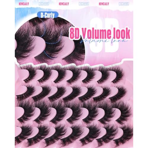 Newcally False Eyelashes Thick Volume Wispy Faux Mink Lashes 8D Volume Long Cat Eye Lashes Dramatic 18MM 2 Styles Mixed Fake Lashes 14 Pairs Pack