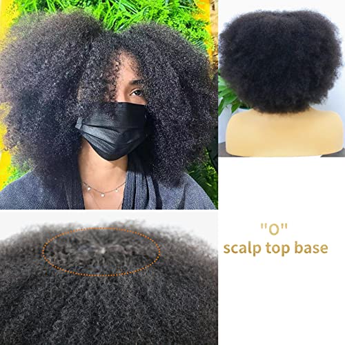 Short Bob Wig With Bangs Glueless Afro Kinky Mongolian Hair For Black Women Frizzy African Hair Remy Human Hair Wigs Full Machine Made Scalp Wig Fringe Unit Hair Replacement Unit 14 Inch