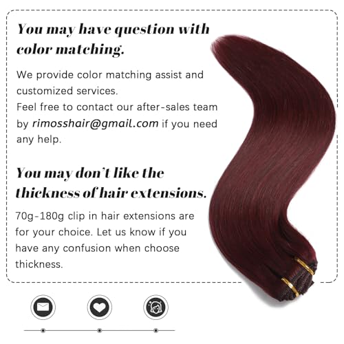 Clip in Hair Extensions Real Human Hair - 170g 22 Inch 7pcs, Burgundy Red Color - Premium Soft Human Hair Clip in Extensions Straight Double Weft for Women (#99J 22 Inch)
