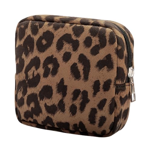 Fabric Leopard Print Makeup Bag Travel Cosmetic Case Soft Toiletry Bag with Zipper, Portable Make Up Organizer Traveling Compact Car Bag for Essentials (Brown)