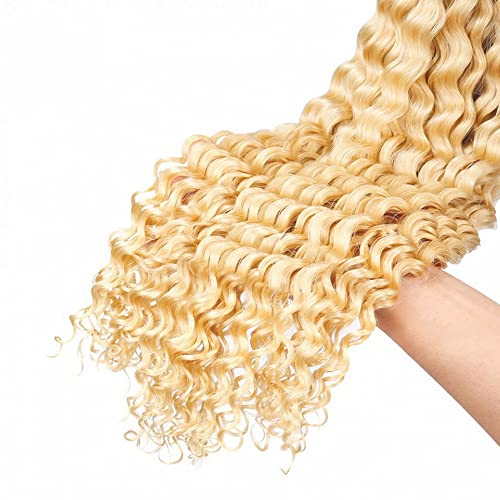 Blonde Bundles Human Hair 613 Deep Wave Bundle 12 14 16 inch 8A Peruvian Virgin Mixed Length 3 Bundles 613 Blonde Wet and Wavy Bundle