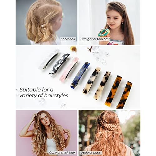 Hair Barrettes for Women, 8 Pcs Barrettes for Fine Thin Thick Hair, 3 Inch Acetate Small Clips Barrette No Slip, French Tortoise Shell Womens Girls Accessories