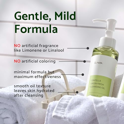 IUNIK Centella Asiatica Cleansing Oil - Pore & Sebum Control Oil Cleanser | Makeup & Sunscreen Remover for Women & Men Dry Oily Sensitive Acne-prone Skin Gentle Face & Body Wash Korean Skincare