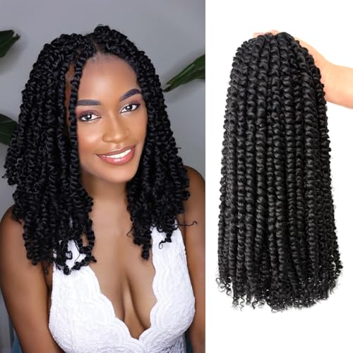 8 Packs Passion Twist Hair Pre Twisted 14 Inch Passion Twist Crochet Hair Pre Looped Crochet Braids for Black Women Synthetic Natural Black Curly Braiding Hair Extensions