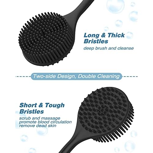 Manmihealth Silicone Back Scrubber (Thick Bristles) & Bath Glove & Face Brush Set(3PCS), Super-Exfoliating & Lathering Body Scrubber, Shower Brush, Face Scrubber Combination, with a Free Hook.(Black)