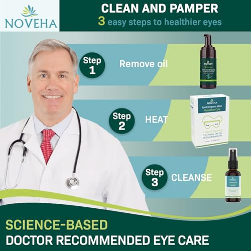 NOVEHA Demodex Eyelid Cleanser Foam | Extra Strength Tea Tree Oil Formula | Daily Face Wash For Eyelash, Demodex, MGD, Stye Eyes, Eye Irritations & Skin Dryness, 3.38 fl oz (3 Pack)