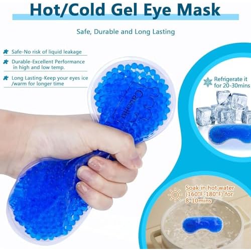 Sleep mask w/Cooling Gel Eye Mask, 2Packs Heated Eye Mask for Sleeping, Reusable Ice Silk Blackout Eye Cover Sleeping Mask for Travel, Home, Office, Yoga, Stocking Stuffers (Black+Pink)