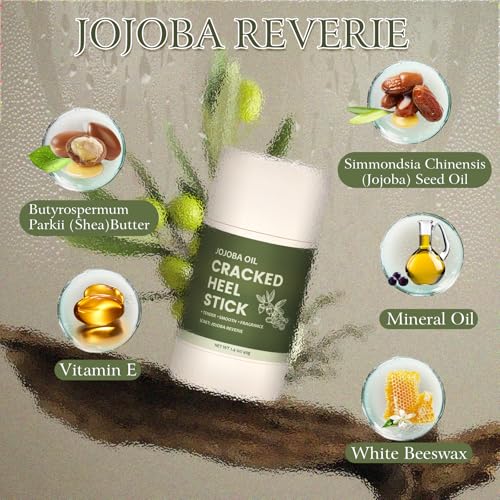 4 Pcs Cracked Heel Repair Set ?Comes with 2 Repair Sticks & 2 Foot Care Socks, Rose & Jojoba Oil Heel Balm for Dry Cracked Feet, No-Mess Applicator, Travel-Friendly