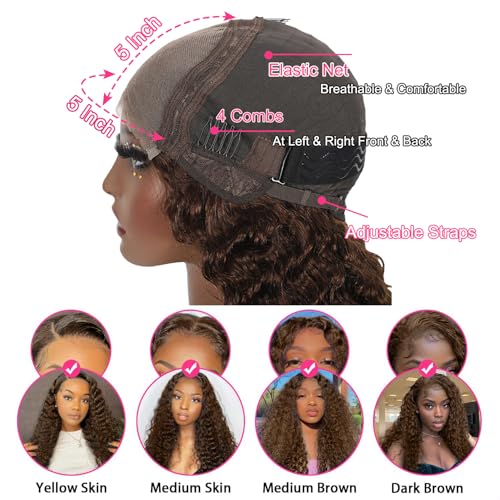 ONICE Wear And Go Glueless Wigs Human Hair Pre Plucked Pre Cut 5x5 HD Lace Closure Human Hair Wigs For Black Women Upgraded No Glue Deep Wave Lace Front Wigs Human Hair(Chocolate Brown,26Inch)