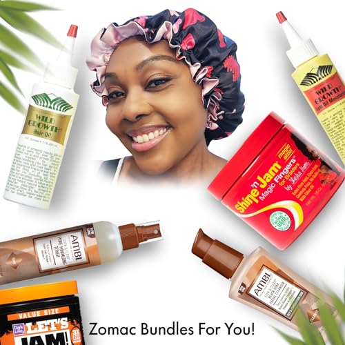 Satin Bonnet with 14 in 1 Miracle Worker Hair Moisturizer, Shampoo, and Conditioner Gift Set. Includes Gift Bag. Pamper Yourself or a Friend (Hearts)