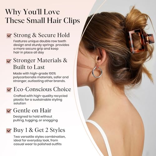 8 PCS Medium Hair Clips for Women Girls - 2 Styles Rectangle and Double Row Teeth Small Claw Clips for Thin Thick Hair, Strong Hold Jaw Clips Stylish Leopard Print Hair Accessories, Tortoise