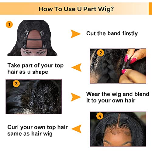 250% Density U Part Human Hair Wig Body Wave for Black Women U Part Wig Brazilian Virgin Human Hair Wig 10A Full Head Clip in Half Wig Glueless No Leave Out Lace Front Wig Natural Color 24inch