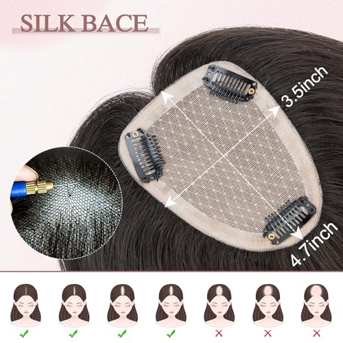 Hair Toppers for Women Real Human Hair Toppers Hairpieces for Women No Bangs Adds Volume 14 Inch 1B Natural Black