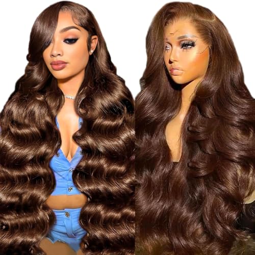 13x6 Lace Front Wigs Human Hair 34 Inch 200 Density Chocolate Brown HD Lace Front Wig Body Wave 4# Colored Wigs Human Hair Real | Soft Non-shedding Non-tangling Full Length No Peculiar Smell