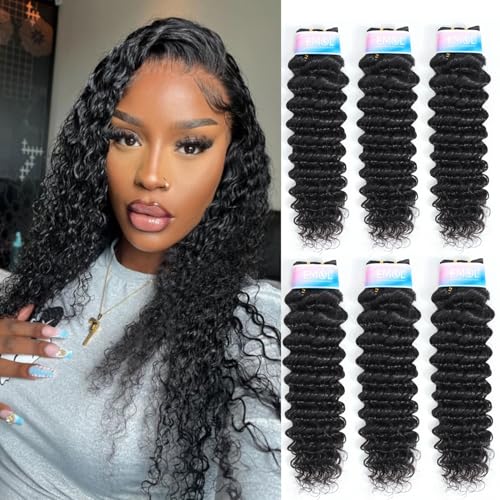 Deep Wave Bundles, Curly Bundles Human Hair, 20 20 20 Inch, Wet and Wavy, Natural Black, Soft, 285g-300g, Brazilian Hair