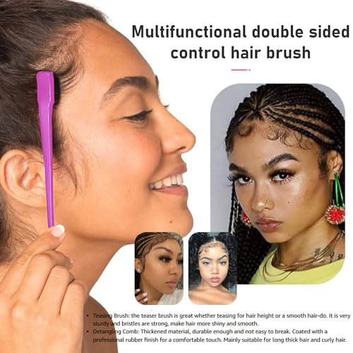 Soft 'N Style Double Sided Edge Control Hair Brush Comb Combo Pack 6 Pieces Pink and Black