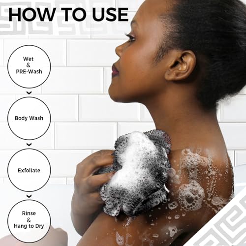African Net Sponge Authentic - Exfoliating Back Scrub Bath Sponge with Knots - Afro Scrub Body Scrubber Exfoliator Washcloth - African Body Care Daily Use Shower Essentials