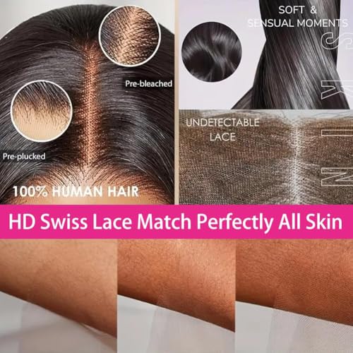 sterly 28 Inch 13x6 Lace Front Wigs Human Hair 250% Density HD Body Wave Lace Front Wigs Pre Plucked Wigs Human Hair for Women Gluless Wigs with Baby Hair #1 Jet Black
