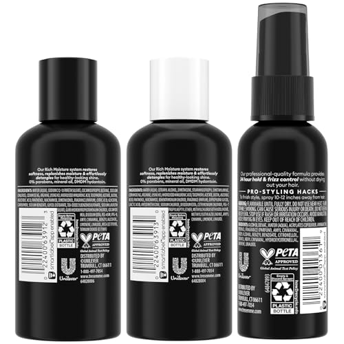 TRESemm? Travel Shampoo, Conditioner & Hairspray ? Rich Moisture Hair Products + Non-Aerosol Hair Spray, 24H Frizz Control (3 Piece Set)