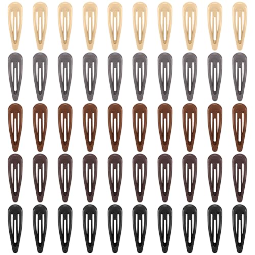 Neutral Shades Glossy Snap Hair Clips by FLAREANN ? 50 PCS 2 Inch Non-Slip Metal Hair Barrettes for Women in Beige, Black, Brown, Light Brown & Grey ? Minimalist Hair Accessories