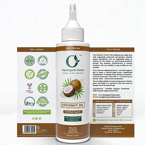 100% Pure & Organic Coconut Oil for Hair, Skin & Body ? Cold-Pressed, Unrefined and Natural ? Nourishing & Strengthening Oil ? Vegan & Chemical-Free ? 3.4 fl. oz