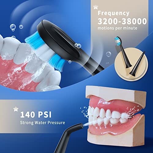 Electric Toothbrush with Water Flosser, 3 in 1 Electric Toothbrush with 4 Modes, Toothbrush and Water Flosser Combo for Adults, Water Flosser Portable for Travel and Home