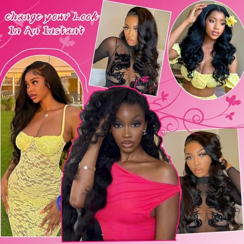 30 Inch 13x6 Lace Front Wigs Human Hair Pre Plucked, 180% Density Body Wave HD Transparent Lace Frontal Wigs with Baby Hair for Women, Glueless Wig, Natural Black