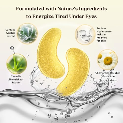 DERMORA Golden Glow Under Eye Patches | Rejuvenating Treatment | Dark Circles, Puffy Eyes, Refreshing, Revitalizing, Travel, Wrinkles | 20 Pairs Eye Gels