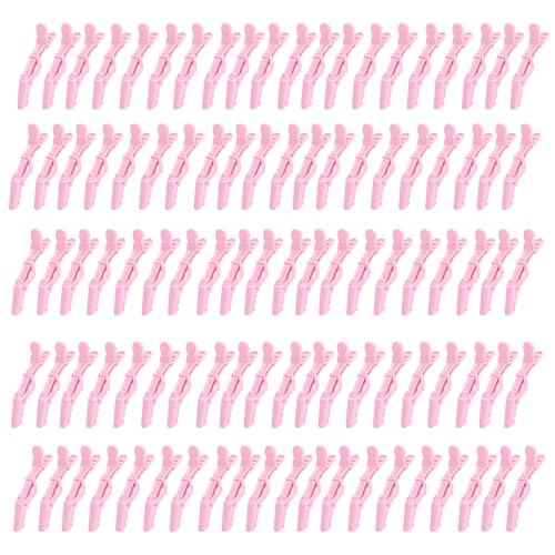 100 Pcs Alligator Hair Clip for Styling Sectioning - Salon Hair Clip for Thick Hair, Plastic Hair Styling Clip with Wide Teeth & Double-Hinged Design (Pink)
