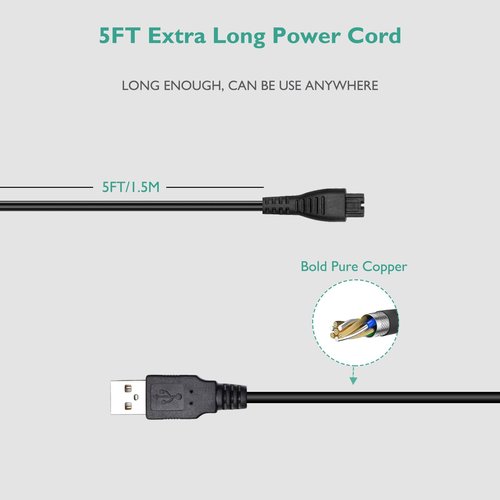 Lnauy Charger Cord Compatible with Remington Shaver XR7000 HC4250 HC5870 HC5950 PG6171 PF7500 PF7600 PF7855 XR1400 Replacement PA-0510N Power Adapter Charging Cable 5V