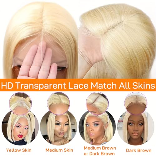 SKYDO 613 Blonde Bob Wig Human Hair 13x4 Bob HD Lace Front Wigs Human Hair 180 Density 613 Bob Wig Pre Plucked Blonde Wigs for Women 12inch