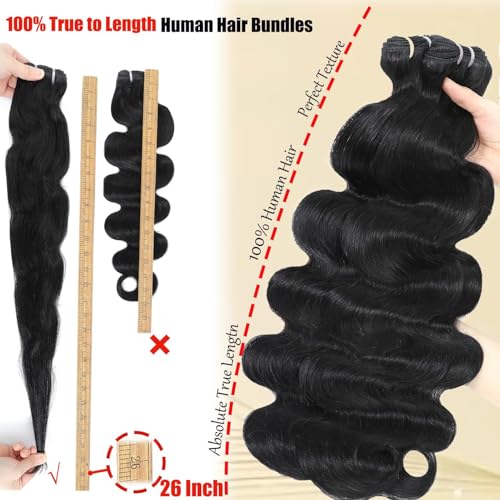 26 28 30 Inch 12A Body Wave Bundles Human Hair Human Hair Bundle 100% Unprocessed Brazilian Virgin Hair 3 Bundles weave for Black Women Natural Color