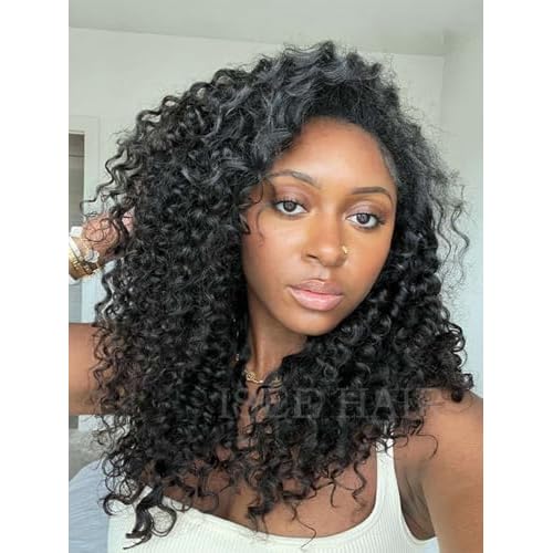 ISEE Half Wig Human Hair Water Wave Human Hair Glueless Wigs Seamless Clip Ins Flip Over Wear Go Wig Invisible Hairline Beginner Friendly 20 Inch